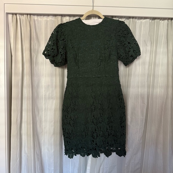 AQUA Green Floral Lace Puff-Sleeve Mini Dress S | NWT $245 - Picture 3 of 11